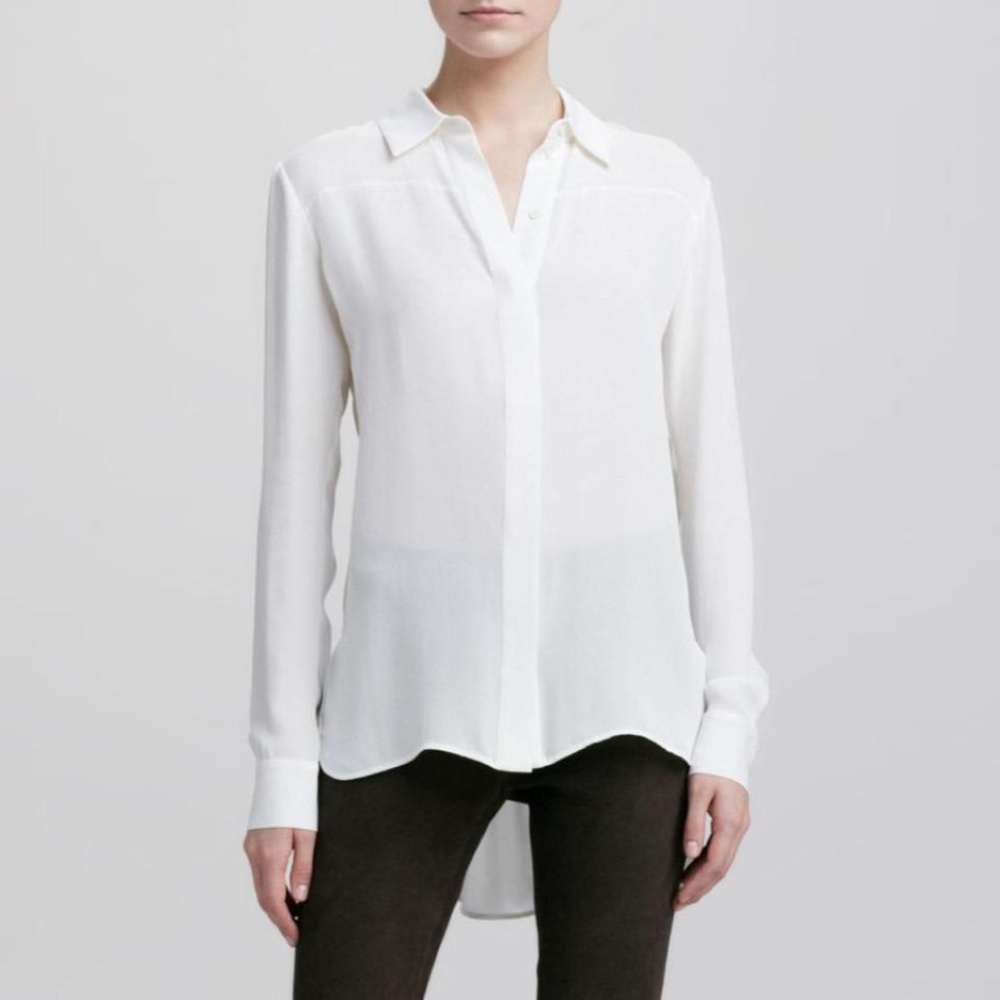 Cuyana Gathered Silk Button Down Blouse Ivory M